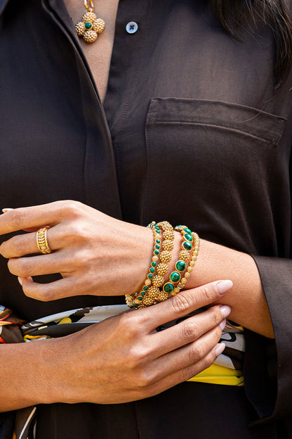Berry Gem Petite Hinged Bangle - Malachite