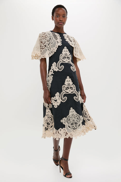 Black Medina Lace Midi Dress