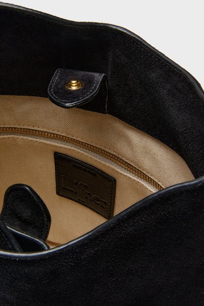 Black Suede Belted Bucket Bag