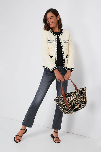 Black Melange Raffia Tote