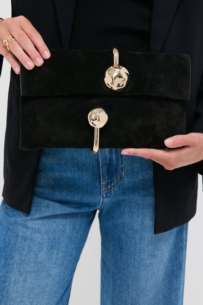 Black Amaya Suede Clutch